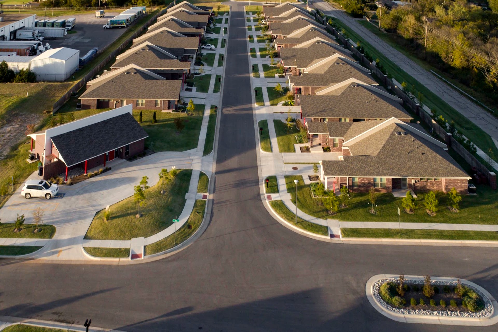 Aerial view of the 34-home Forest Village duplex community